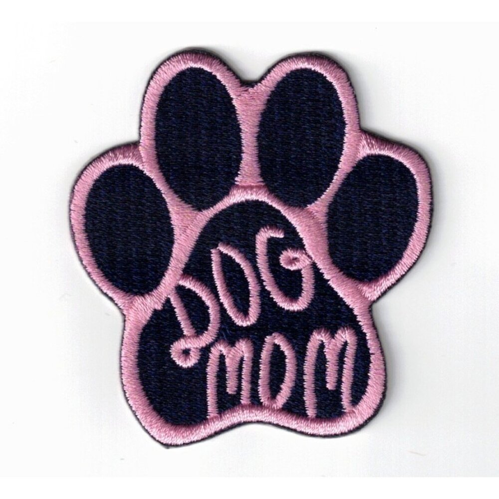 (5) Dog Mom Pink/Black Logo 3x2in Embroidered Sew / Iron-on Patches